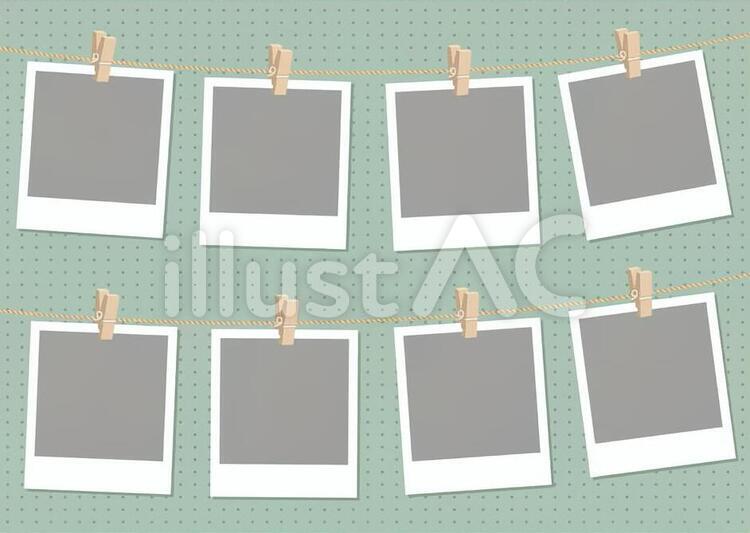 ポラロイド写真とウッドクリップと麻紐イラスト No 無料イラストなら イラストac