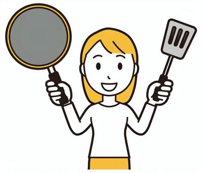  ロングヘア女性(黄)-418-バスト フライパン,女性,女の子のイラスト素材