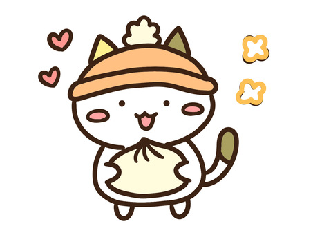 冬にホカホカ肉まんを食べるかわいい三毛猫 肉まん,中華まん,ねこ,食べる,冬,ホカホカ,おやつ,あんまん,ピザまん,食欲のイラスト素材