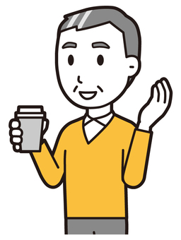  ニット中年男性(黄)-265-バスト コーヒー,おじさん,男性,中年,お父さん,パパ,シニア,ミドルエイジ,人物,かわいいのイラスト素材