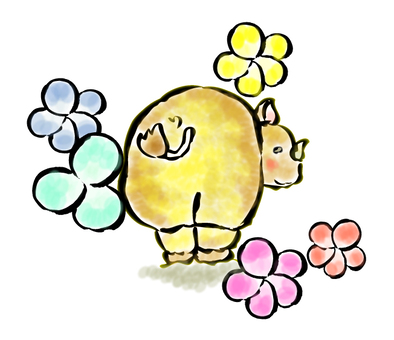 カバ カバ かば,花,動物のイラスト素材