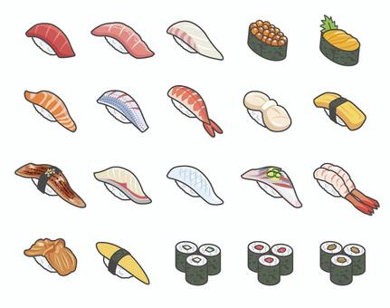 美味しそうなお寿司のイラスト 寿司,ネタ,握り,軍艦,新鮮,マグロ,中とろ,大トロ,タイ,いくらのイラスト素材