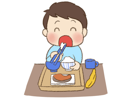 ごはんを食べる男の子のイラスト 視覚支援,お支度ボード,絵カード,スケジュール,子ども,ごはんのイラスト素材