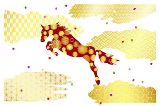 和雲背景 雪輪 午 年賀状（賀詞無し） 2026年,年賀状,賀詞無し,元旦,和雲,午年,午,動物,雪輪,令和８年のイラスト素材