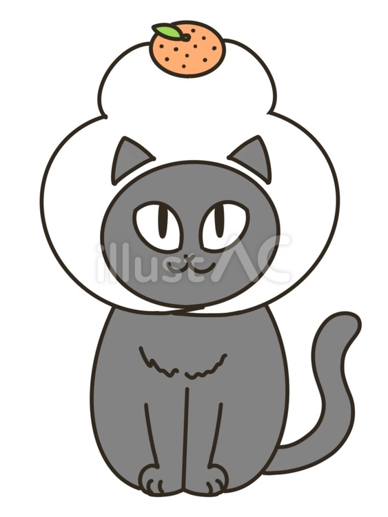 鏡餅をかぶった猫のイラスト 猫,鏡餅,正月のイラスト素材