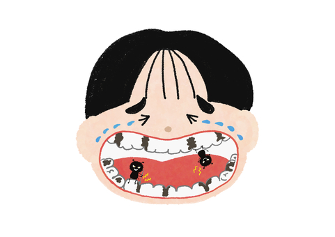虫歯 歯,虫歯,虫歯菌,男の子,虫歯予防,保育教材,子ども,泣き顔,保育園,幼稚園のイラスト素材