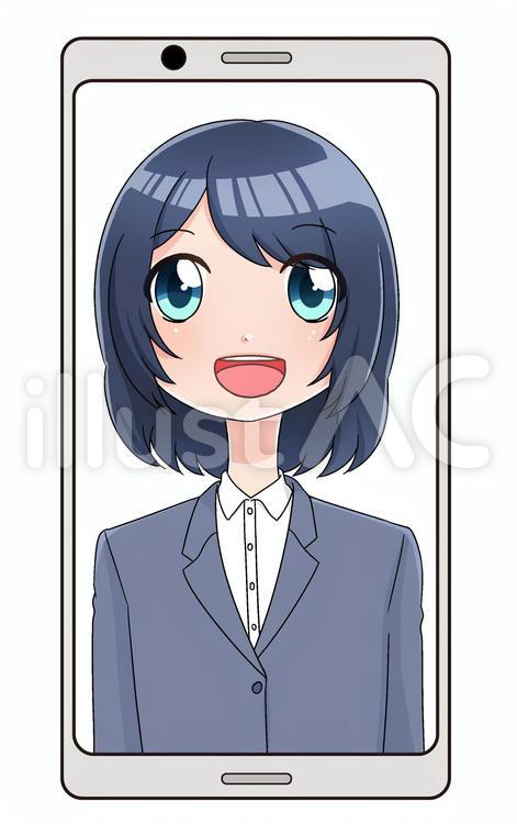 スマホ画面に映るスーツの笑顔の女性 女性,スーツ,ビジネスのイラスト素材