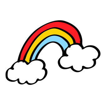 手描き風の虹と雲のイラスト 虹,雲,手描き,カラフル,空,天気,シンプル,かわいい,自然,晴れのイラスト素材