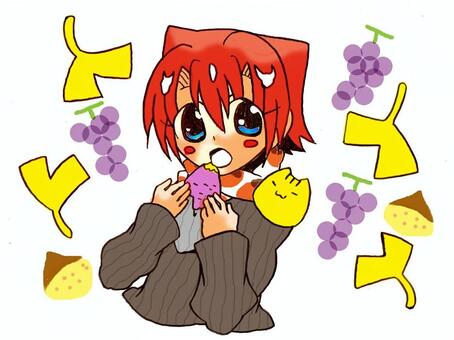 ■食欲の秋■ イラスト,女の子,かわいい,秋,食べ物,イチョウのイラスト素材