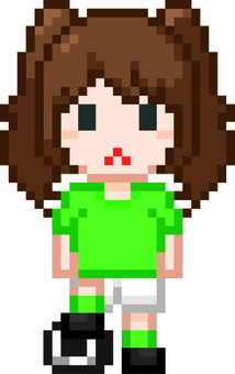 ドット絵の緑のサッカー女子です。 ドット絵,サッカー,シンプル,部活,クラブ,サークル,ユニフォーム,練習,本番,青春のイラスト素材