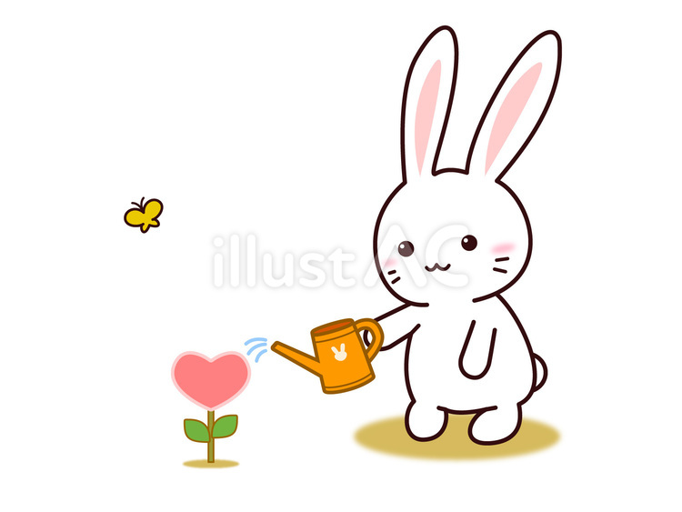 うさぎさん(ハートにお水を） 笑顔,かわいい,無料のイラスト素材