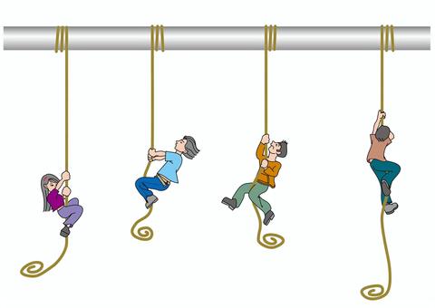 上を目指してロープを登る2 ロープ,登る,若い男,若い女,挑戦,目標,努力,成長,達成,上へのイラスト素材