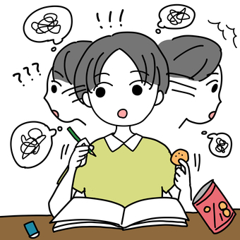 集中力がない子ども 少年,子ども,集中力欠如,多動症,注意欠如,勉強,手描きのイラスト素材