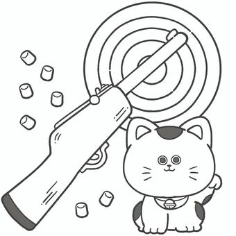 お祭りの射的の白黒手描きイラスト 射的,白黒,夏祭り,縁日,手描き,かわいい,夏,モノクロ,線画のイラスト素材
