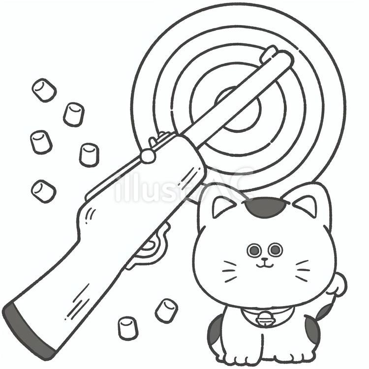 お祭りの射的の白黒手描きイラスト 射的,白黒,夏祭りのイラスト素材