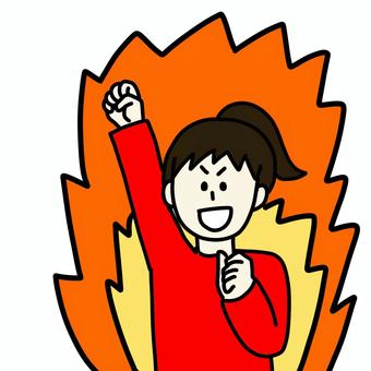 やる気に燃えてる女性 女性,人物,シンプル,やる気,元気,炎,1人,上半身のイラスト素材