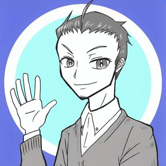 あご髭オールバックの男性アイコン 人物,アイコン,男性,あご髭,オールバック,手,笑顔,中年,シンプル,漫画風のイラスト素材