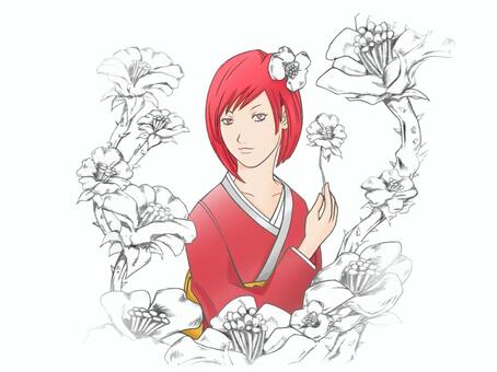 沢山の美しい半と着物を着た女性 着物,和風,日本風,淑やか,萌え系,女性,手書き,可愛い,美人,お洒落のイラスト素材