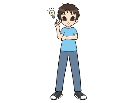 ひらめき　男性 男性,水色,ひらめき,電球,立ち絵のイラスト素材