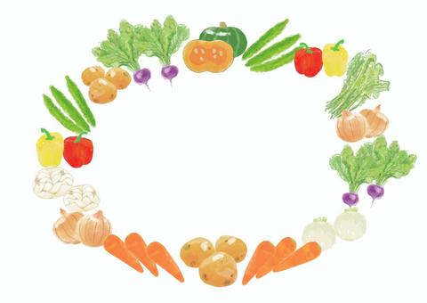 野菜たちフレーム04A 野菜,フレーム,囲み,背景,水彩,ナチュラル,食材,ジャガイモ,人参,食べ物のイラスト素材