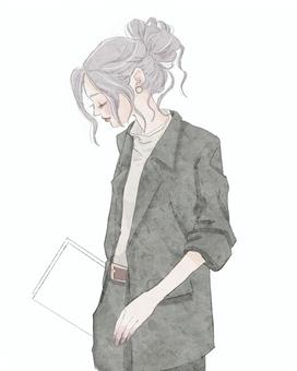 ジャケット姿の女性(横顔) 女性,横顔,スーツ,ビジネスウーマン,キャリアウーマン,ビジネス,社会人,派遣,オフィス,オフィスカジュアルのイラスト素材