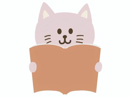ゆるいイラスト：本を読む猫 猫,読書,本,ねこ,ネコ,勉強,音読,学習,秋,装飾のイラスト素材