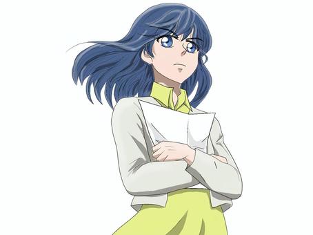 手紙を握りしめる女子 手紙,握りしめる,見上げる,女子,かわいい,女性,風,なびく,髪,黄色のイラスト素材