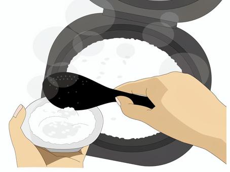 ご飯 よそう ご飯 よそう ご飯,白飯,炊きたて,おかわり,自炊,よそう,炊く,主食,お茶碗,炊飯器のイラスト素材