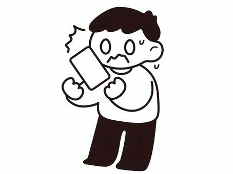 スマホ操作で驚く男性のイラスト 人物,男性,スマホ,シンプル,モノクロ,ベクター,ポップ,白黒,携帯,スマートフォンのイラスト素材