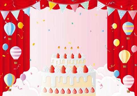 メルヘンな誕生日パーティーの背景素材 メルヘンな誕生日パーティーの背景素材 誕生日,ケーキ,パーティー,風船,紙吹雪,リボン,旗,いちご,ロウソク,気球のイラスト素材
