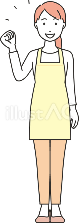  エプロン主婦-線画-060-全身 主婦,ママ,女性のイラスト素材