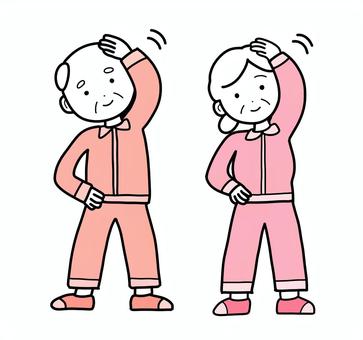 シンプル祖父祖母体操（p） シンプル,体操,祖父,祖母,おじいちゃん,おばあちゃん,運動,準備体操,ジャージ,ストレッチのイラスト素材