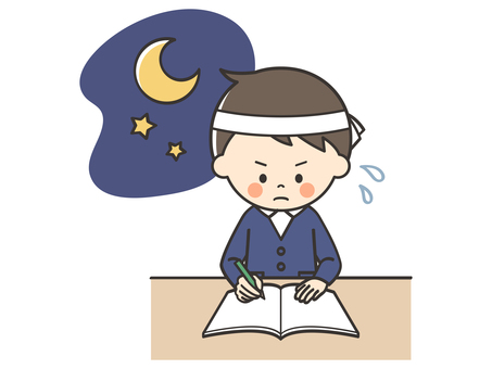 夜に受験勉強をする男子生徒 勉強,宿題,学習,テスト,学ぶ,課題,塾,自主勉強,自習,授業のイラスト素材