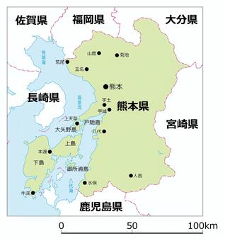 Illustration, kumamoto prefecture, map, prefectures, 