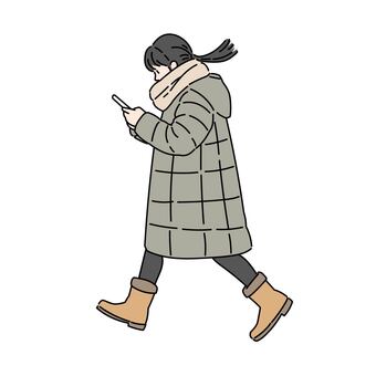 Illustration, girl, whole body, walk, 