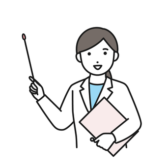 説明をする白衣の女性 説明,発表,白衣,女性,指示棒,指し棒,医療,医師,薬剤師,医者のイラスト素材