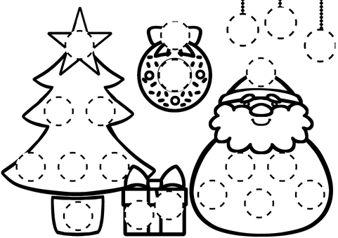 シールあそび シール,丸,簡単,子供,遊び,塗り絵,サンタクロース,ツリー,リース,プレゼントのイラスト素材