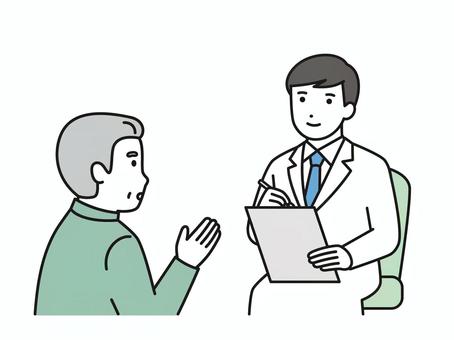 診察をする男性医師 診察,問診,検診,医師,白衣,男性,説明,患者,カウンセリング,医療のイラスト素材