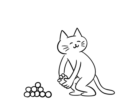 雪合戦を楽しむ猫１（モノクロ） 猫,雪合戦,ウィンタースポーツ,遊び,雪遊び,雪玉,雪,冬,暮らし,かわいいのイラスト素材