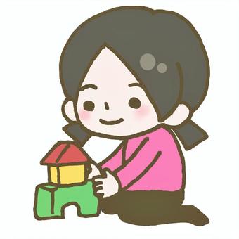 積み木で建物を作って遊ぶ子ども 積み木で建物を作って遊ぶ子ども こども,子ども,積み木,遊び,遊ぶ,積む,作る,建物,家,形のイラスト素材