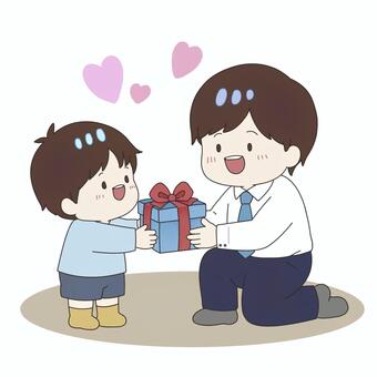 感謝をつたえる男の子 男の子,お父さん,父,勤労感謝の日,父の日,プレゼント,ありがとう,感謝,親子,笑顔のイラスト素材