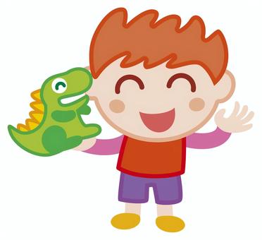 怪獣のおもちゃを持つこども こども,怪獣,人物,笑顔,おもちゃ,男の子のイラスト素材