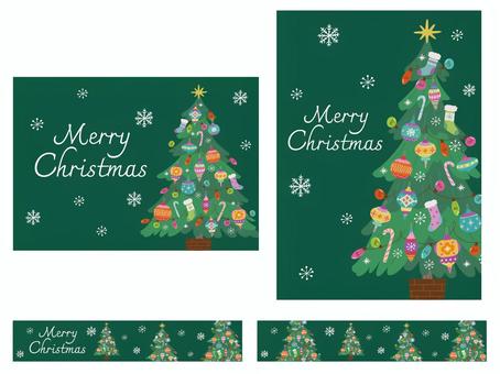 クリスマスツリーのポスターセット　緑 christmas,メリークリスマス,クリスマスツリー,クリスマス,ツリー,飾り,オーナメント,オーナメントボール,靴下,ソックスのイラスト素材
