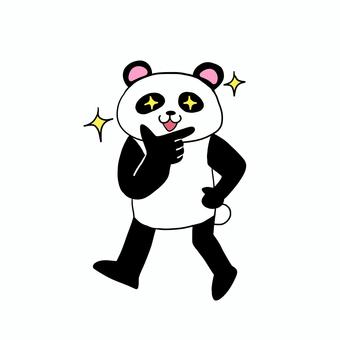 キラーンとするパンダ パンダ,動物,キャラ,ポップ,ほくそ笑む,キラーン,キラリ,ニヤリ,悪だくみ,たくらみのイラスト素材