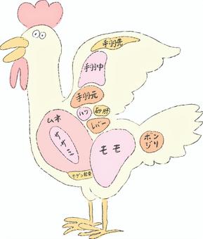 鶏肉の部位＿鉛筆イラスト チキン,肉,部位,手羽先,手羽中,手羽元,むね,ささみ,はつ,砂肝のイラスト素材