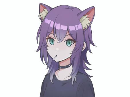 ウルフカットの女の子(猫耳) キャラクター,女の子,可愛い,人物,少女,女性,フリー,美人,イラスト,snsのイラスト素材