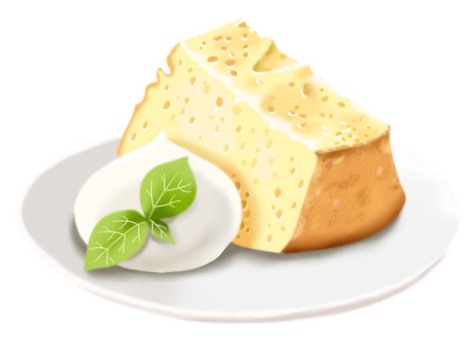 シフォンケーキのイラスト ケーキ,ふわふわ,シフォン,生クリーム,食べ物,お菓子,スイーツ,美味しい,甘い,おやつのイラスト素材