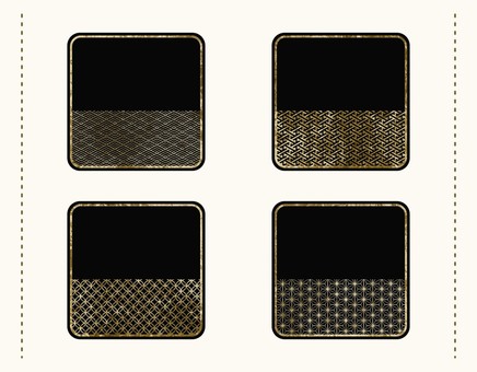 黒と金の和柄スクエアセット 和柄,金,黒,エレメント,模様,パターン,和,日本,七宝,麻の葉のイラスト素材