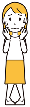  ロングヘア女性(黄)-171-全身 ストレス,女性,女の子,人物,かわいい,心配,緊張,青ざめる,汗,失敗のイラスト素材