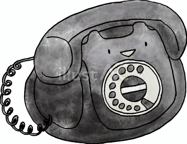 水彩でかいた昭和の黒電話 黒電話,電話,電話機のイラスト素材